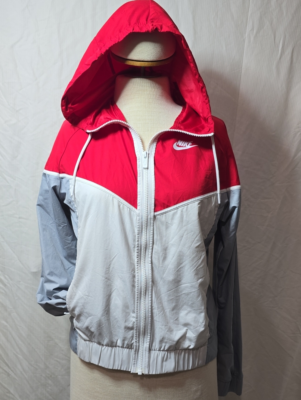 Nike Women's Red, White & Gray Hooded Bomber Jacket